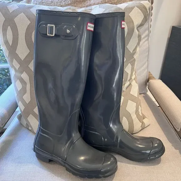 Women’s Slate Blue Hunter Tall Rain Boots Size 8 - Picture 5 of 6